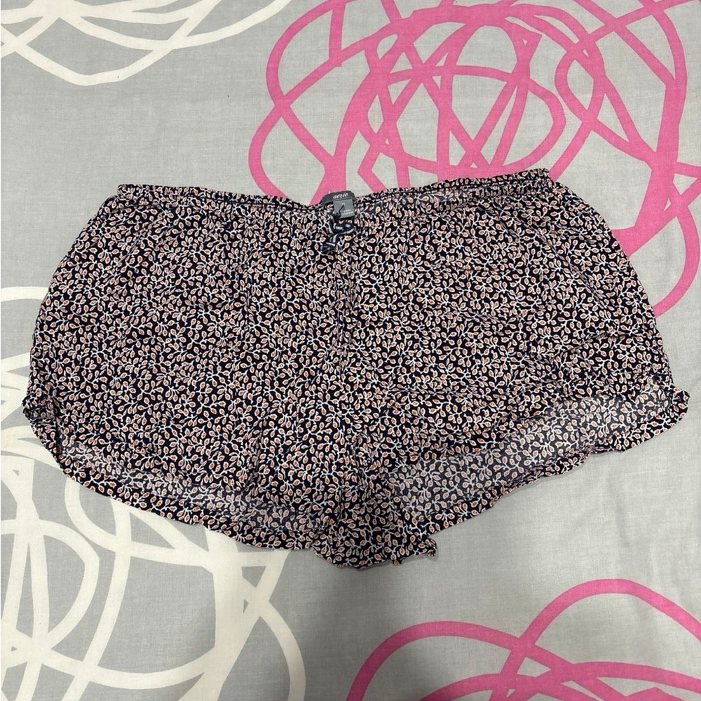 Aerie Navy and Orange Floral Pajama Shorts